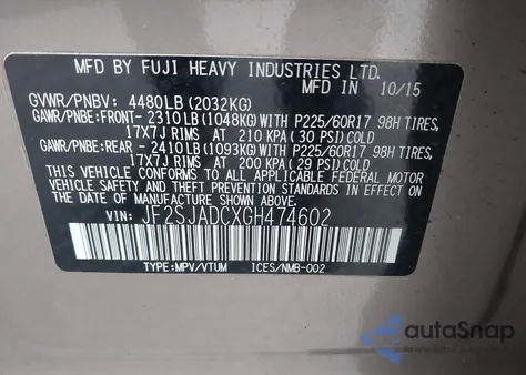 2016 Subaru Forester 2.5I Premium z USA, uszkodzony, nr VIN JF2SJADCXGH474602